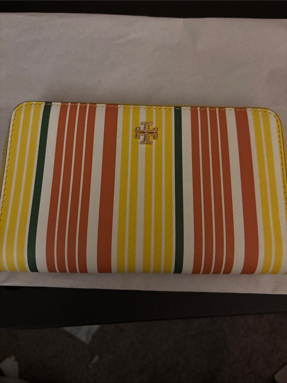 Tory Burch Multicolor Striped Zip Wallet with Gold Logo